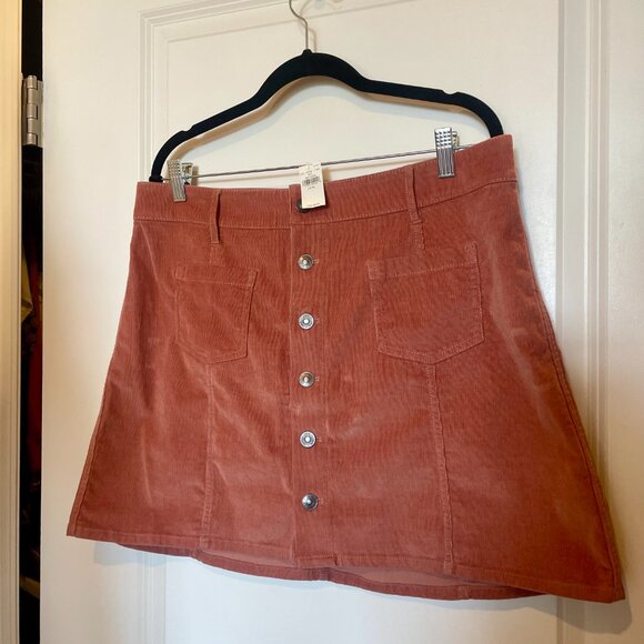 Aerie Rosy Pink Button-Up Stretch Corduroy Mini Skirt, Size XL - New with Tags - Picture 5 of 5